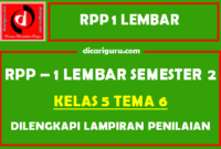 RPP 1 Lembar Kelas 5 Tema 6 Dilengkapi Lampiran Penilaian