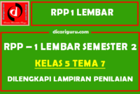 RPP 1 Lembar Kelas 5 Tema 7 Dilengkapi Lampiran Penilaian