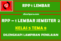 RPP 1 Lembar Kelas 5 Tema 8 Dilengkapi Lampiran Penilaian