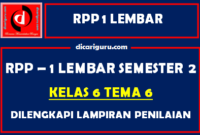 RPP 1 Lembar Kelas 6 Tema 6 Dilengkapi Lampiran Penilaian