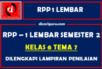 RPP 1 Lembar Kelas 6 Tema 7 Dilengkapi Lampiran Penilaian