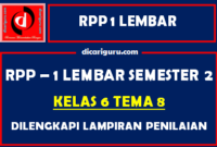 RPP 1 Lembar Kelas 6 Tema 8 Dilengkapi Lampiran Penilaian