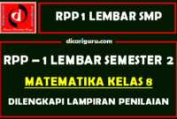 RPP 1 Lembar MTK Kelas 8 SMP/MTS Semester 2 Update 2021