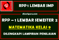 RPP 1 Lembar MTK Kelas 9 SMP/MTS Semester 2