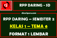 RPP Daring 1 Lembar Kelas 1 Tema 6 Semester 2