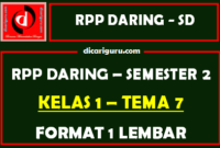 RPP Daring 1 Lembar Kelas 1 Tema 7 Semester 2