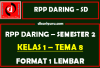 RPP Daring 1 Lembar Kelas 1 Tema 8 Semester 2