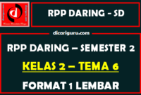 RPP Daring 1 Lembar Kelas 2 Tema 6 Semester 2