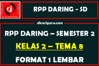 RPP Daring 1 Lembar Kelas 2 Tema 8 Semester 2