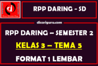 RPP Daring 1 Lembar Kelas 3 Tema 5 Semester 2