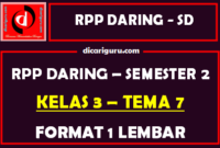 RPP Daring 1 Lembar Kelas 3 Tema 7 Semester 2