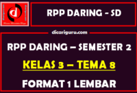 RPP Daring 1 Lembar Kelas 3 Tema 8 Semester 2