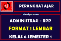 RPP 1 Lembar Kelas 6 Semester 1