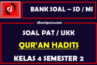 Soal UKK / PAT Qur’an Hadits Kelas 4 MI Semester 2