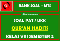 Soal PAT  / UKK Qur’an Hadits MTS Kelas 8 Semester 2